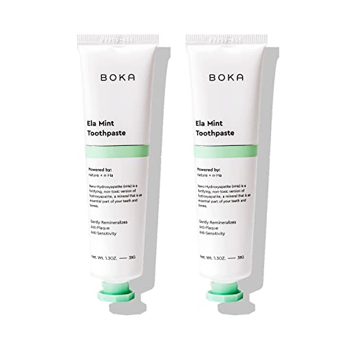 Boka Fluoride Free Toothpaste - Nano Hydroxyapatite, Remineralizing, Sensitive Teeth, Whitening - Dentist Recommended for Adult & Kids Oral Care - Ela Mint Flavor, 4 Fl Oz 1 Pk - US Manufactured