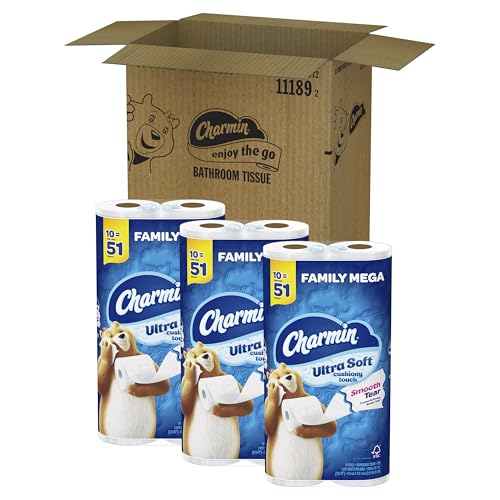 Charmin Ultra Soft Cushiony Touch Toilet Paper, 24 Family Mega Rolls = 123 Regular Rolls