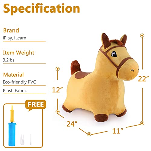 iPlay, iLearn Bouncy Pals Hopping Unicorn Horse, Toddler Girl Inflatable Bouncing Animal Hopper Toy, Outdoor Indoor Plush Ride on Bouncer, Baby Birthday Gift 18 Month 2 3 4 Year Old Kid - Unicorn