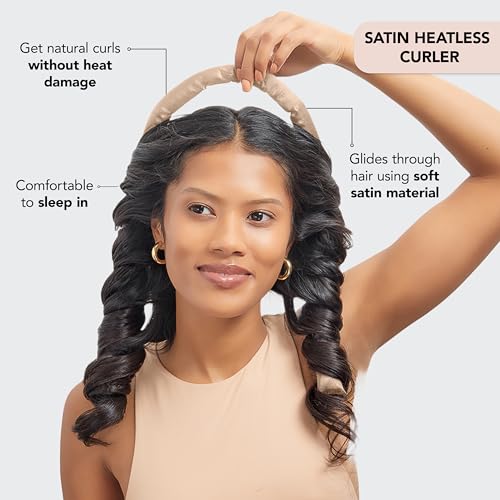 Kitsch Satin Heatless Curling Set - Heatless Hair Curlers to Sleep in - Heatless Curls Overnight - Heatless Curling Rod - No Heat Curls Overnight - Overnight Blowout Rods - Soft Hair Rollers - Sunset