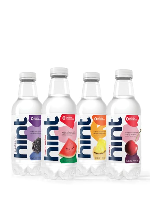 Hint Water Red Variety Pack, 3 Bottles Each of: Peach, Raspberry, Watermelon, and Strawberry Lemon, Zero Calories, Zero Sugar and Zero Sweeteners, 16 Fl Oz (Pack of 12)