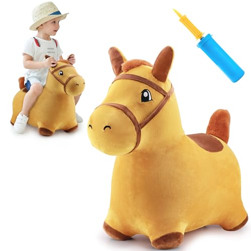 iPlay, iLearn Bouncy Pals Hopping Unicorn Horse, Toddler Girl Inflatable Bouncing Animal Hopper Toy, Outdoor Indoor Plush Ride on Bouncer, Baby Birthday Gift 18 Month 2 3 4 Year Old Kid - Unicorn