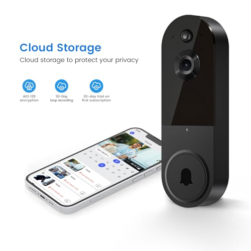 Wireless 1080p Video Doorbell Camera, AI Human Detection, Live View, 2-Way Audio Included Chime, Night Vision, 2.4G Wi-Fi, Cloud Storage, Indoor/Outdoor Surveillance Cam (Black)