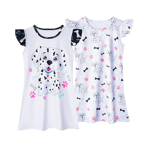 LQSZ 2Pcs Girls Nightgowns 3-10 Years Flutter Short Sleeves Nightdress Nightie Dress Sleepwear Pajamas for Little Girls