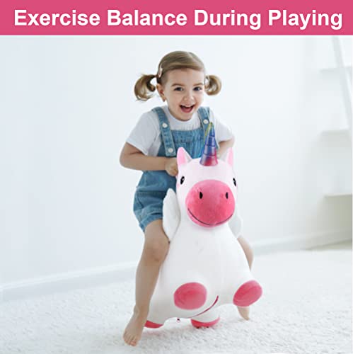 iPlay, iLearn Bouncy Pals Hopping Unicorn Horse, Toddler Girl Inflatable Bouncing Animal Hopper Toy, Outdoor Indoor Plush Ride on Bouncer, Baby Birthday Gift 18 Month 2 3 4 Year Old Kid - Unicorn