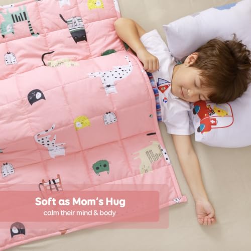 Sivio Weighted Blanket (36"x 48" 5lbs), Cotton Heavy Blanket with Glass Beads, Breathable and Soft Weighted Throw, Pink Cat