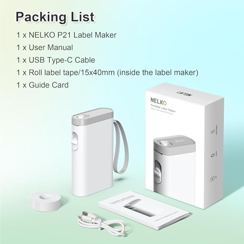 Nelko Label Maker Machine with Tape, P21 Bluetooth Label Printer, Wireless Mini Label Makers with Multiple Templates for Organizing Office Home, White