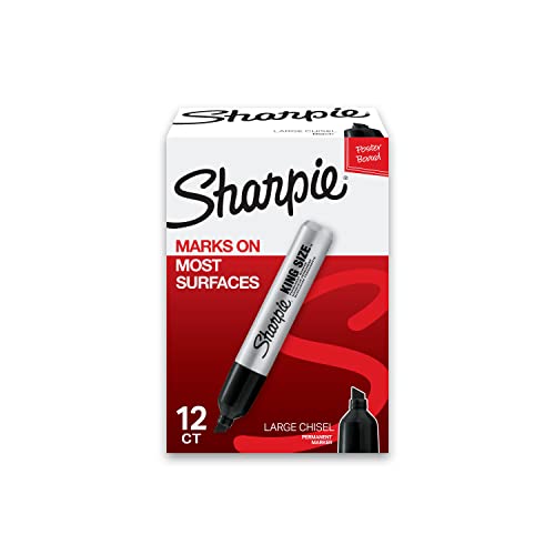 Sharpie King Size Permanent Markers Chisel Tip Markers for Work & Industrial Use, 12 Count