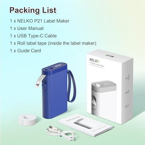 Nelko Label Maker Machine with Tape, P21 Bluetooth Label Printer, Wireless Mini Label Makers with Multiple Templates for Organizing Office Home, White