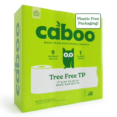 Caboo Tree Free Toilet Paper, Septic Safe Bath Tissue, Quick Dissolving 2 Ply Sheets - 300 Sheets Per Roll, 9 Double Rolls