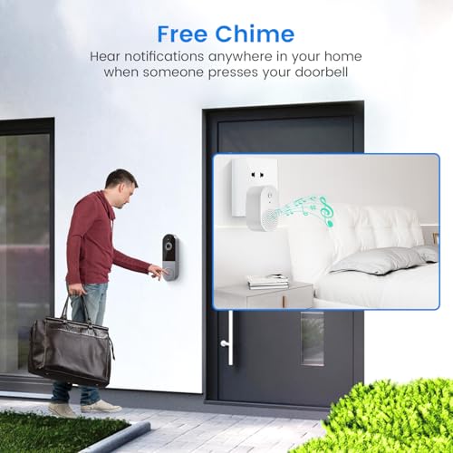 Wireless 1080p Video Doorbell Camera, AI Human Detection, Live View, 2-Way Audio Included Chime, Night Vision, 2.4G Wi-Fi, Cloud Storage, Indoor/Outdoor Surveillance Cam (Black)