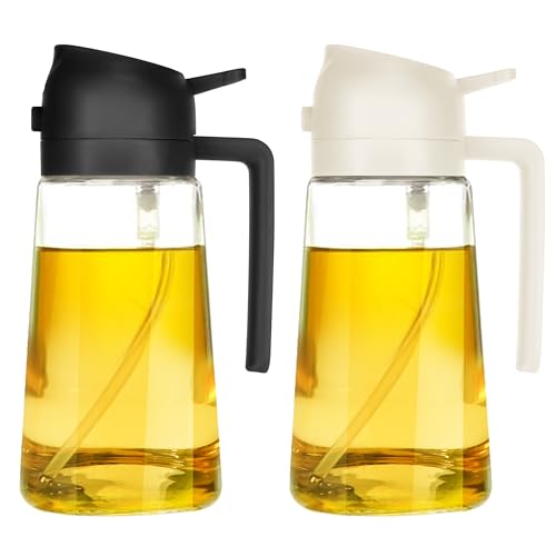 TrendPlain 16oz Oil Dispenser Bottle for Kitchen - 2 in 1 Olive Oil Dispenser and Oil Sprayer - 470ml Olive Oil Bottle - Oil Sprayer for Cooking, Kitchen, Salad, Barbecue Black