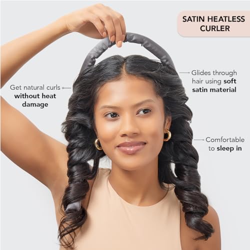 Kitsch Satin Heatless Curling Set - Heatless Hair Curlers to Sleep in - Heatless Curls Overnight - Heatless Curling Rod - No Heat Curls Overnight - Overnight Blowout Rods - Soft Hair Rollers - Sunset