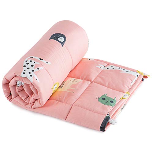 Sivio Weighted Blanket (36"x 48" 5lbs), Cotton Heavy Blanket with Glass Beads, Breathable and Soft Weighted Throw, Pink Cat