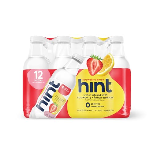 Hint Water Red Variety Pack, 3 Bottles Each of: Peach, Raspberry, Watermelon, and Strawberry Lemon, Zero Calories, Zero Sugar and Zero Sweeteners, 16 Fl Oz (Pack of 12)