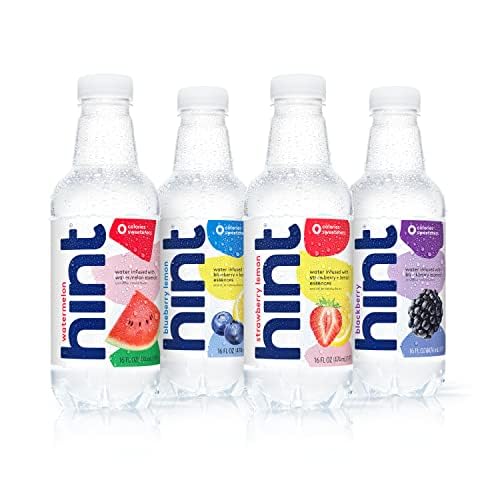 Hint Water Red Variety Pack, 3 Bottles Each of: Peach, Raspberry, Watermelon, and Strawberry Lemon, Zero Calories, Zero Sugar and Zero Sweeteners, 16 Fl Oz (Pack of 12)