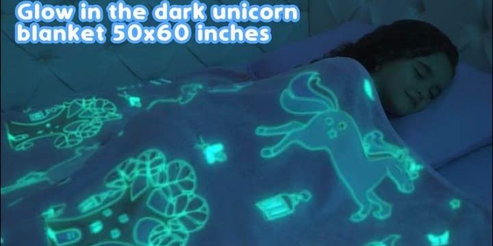 Glow in The Dark Dinosaur Blanket for Boys –Soft Plush Blue Fleece Throw Blanket. Great Dinosaur Gifts for Kids, Grandkids, Baby, Toddler, Birthday, Christmas! 8+ Hour Glow. (50”X60”)