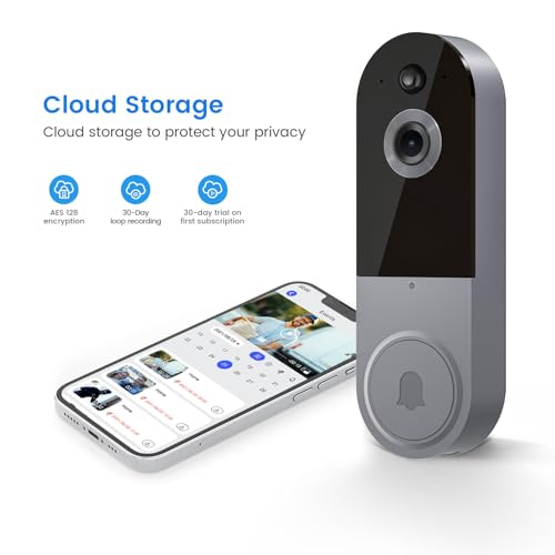 Wireless 1080p Video Doorbell Camera, AI Human Detection, Live View, 2-Way Audio Included Chime, Night Vision, 2.4G Wi-Fi, Cloud Storage, Indoor/Outdoor Surveillance Cam (Black)