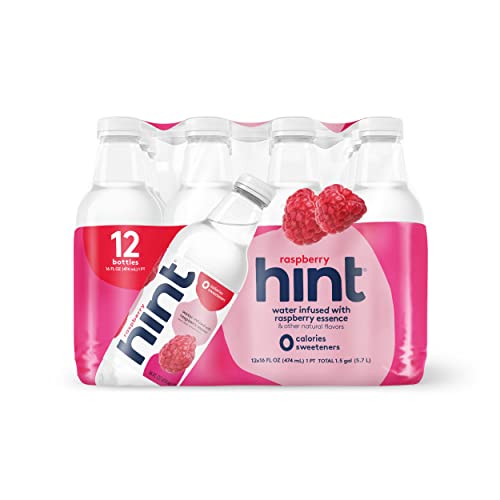 Hint Water Red Variety Pack, 3 Bottles Each of: Peach, Raspberry, Watermelon, and Strawberry Lemon, Zero Calories, Zero Sugar and Zero Sweeteners, 16 Fl Oz (Pack of 12)