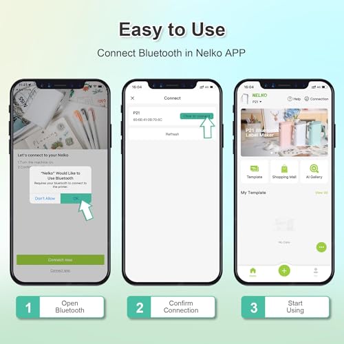 Nelko Label Maker Machine with Tape, P21 Bluetooth Label Printer, Wireless Mini Label Makers with Multiple Templates for Organizing Office Home, White