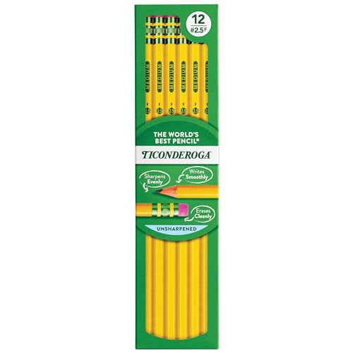 Ticonderoga Wood-Cased Pencils, Unsharpened, 2 HB Soft, Yellow, 24 Count