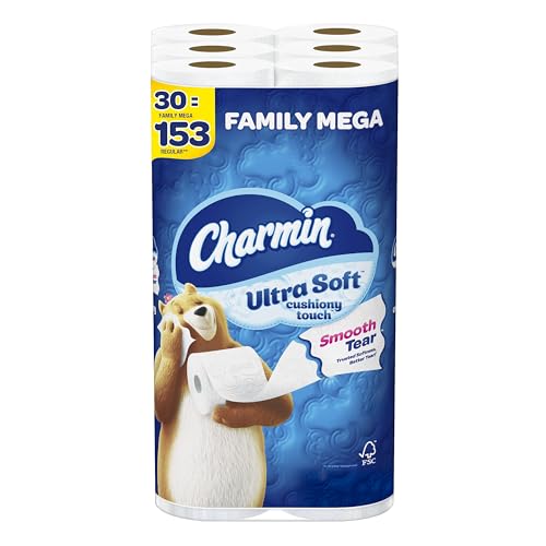 Charmin Ultra Soft Cushiony Touch Toilet Paper, 24 Family Mega Rolls = 123 Regular Rolls