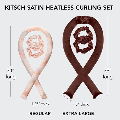 Kitsch Satin Heatless Curling Set - Heatless Hair Curlers to Sleep in - Heatless Curls Overnight - Heatless Curling Rod - No Heat Curls Overnight - Overnight Blowout Rods - Soft Hair Rollers - Sunset