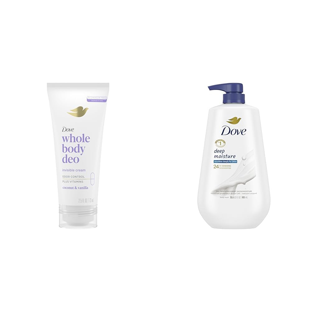 Dove Whole Body Deo Aluminum Free Invisible Cream Deodorant Coconut & Vanilla for 72h Odor Control, 2.5 oz