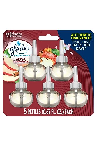 Glade PlugIns Refills Air Freshener, Scented and Essential Oils for Home and Bathroom, Apple Cinnamon, 3.35 Fl Oz, 5 Count