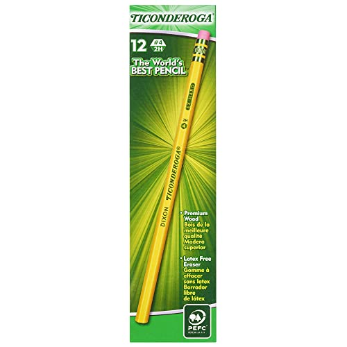 Ticonderoga Wood-Cased Pencils, Unsharpened, 2 HB Soft, Yellow, 24 Count