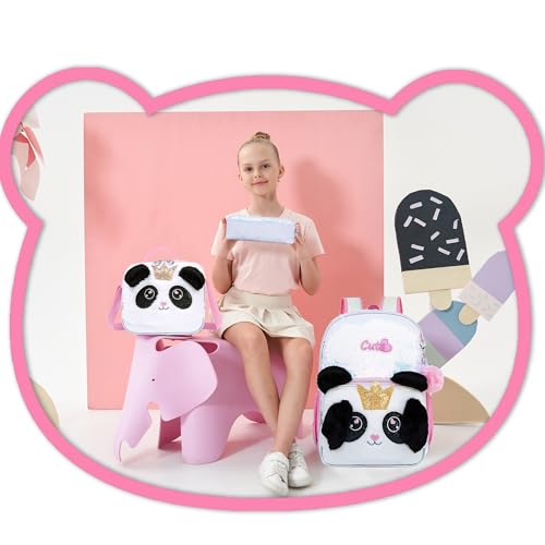 Meetbelify Backpacks for Girls,Kids School Backpacks with Lunch Box for Elementary Preschool Students Cute Panda Sequin Travel Backpack 3 in 1 Bookbag Set for Girls