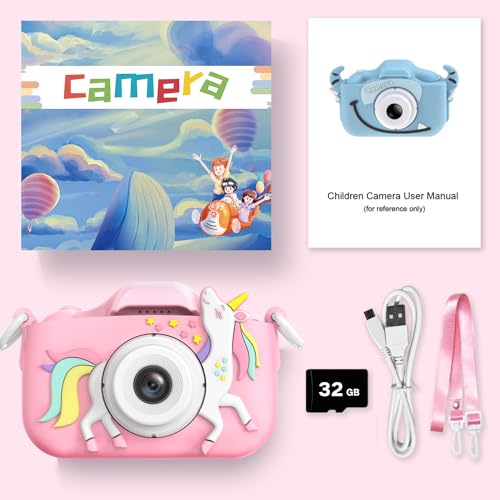 Goopow Kids Camera Toys for 3-8 Year Old Girls Boys,Children Digital Video Camcorder Camera with Cartoon Soft Silicone Cover, Best Chritmas Birthday Festival Gift for Kids - 32G SD Card Included