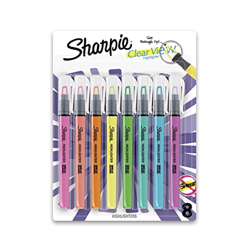 Sharpie Clear View Highlighter Sticks, Chisel Tip, Assorted Fluorescent, 8 Count