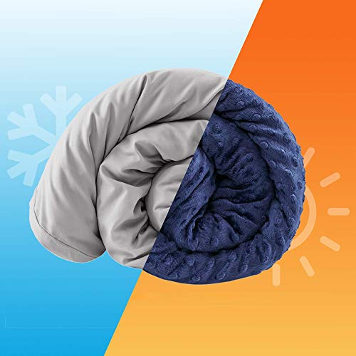 Degrees of Comfort Coolmax Weighted Blanket with Washable Cover Twin Size | 1 x Cozyheat Minky Plush Cover Included, Micro Glass Beads Technology | 48x72 12 lbs Navy