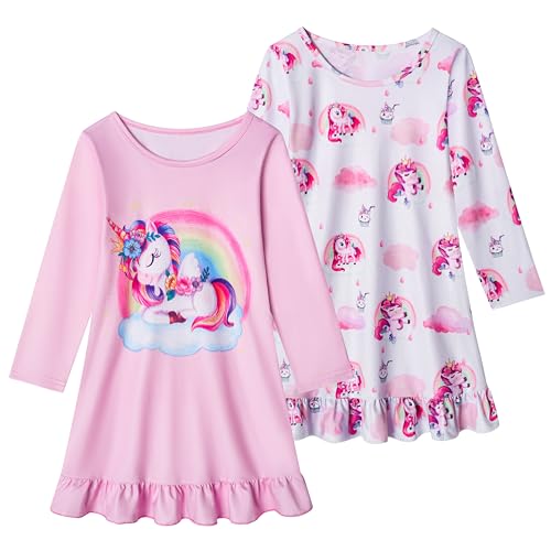 LQSZ 2Pcs Girls Nightgowns 3-10 Years Flutter Short Sleeves Nightdress Nightie Dress Sleepwear Pajamas for Little Girls