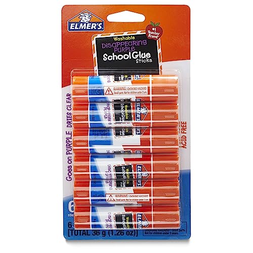 Elmer's Disappearing Purple School Glue Sticks, Washable, 6 Grams, 12 Count