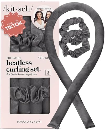 Kitsch Satin Heatless Curling Set - Heatless Hair Curlers to Sleep in - Heatless Curls Overnight - Heatless Curling Rod - No Heat Curls Overnight - Overnight Blowout Rods - Soft Hair Rollers - Sunset