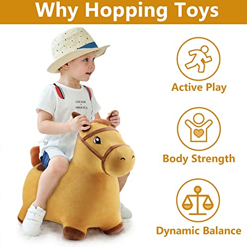 iPlay, iLearn Bouncy Pals Hopping Unicorn Horse, Toddler Girl Inflatable Bouncing Animal Hopper Toy, Outdoor Indoor Plush Ride on Bouncer, Baby Birthday Gift 18 Month 2 3 4 Year Old Kid - Unicorn