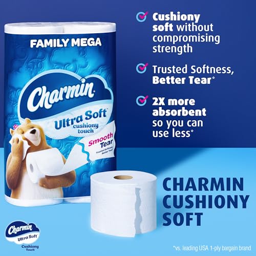 Charmin Ultra Soft Cushiony Touch Toilet Paper, 24 Family Mega Rolls = 123 Regular Rolls