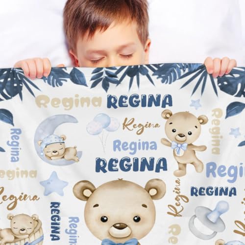 Personalized Baby Blanket for Girls Boys, Custom Kids Blanket with Name, Toddler Blanket for Daycare, Decor for Sofa Living Bedroom Baby Blanket for Birthday 50" x 60",Cute Dinosaur Clouds Text Green