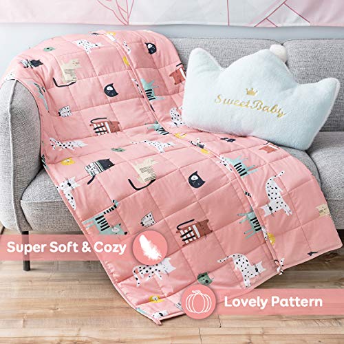 Sivio Weighted Blanket (36"x 48" 5lbs), Cotton Heavy Blanket with Glass Beads, Breathable and Soft Weighted Throw, Pink Cat