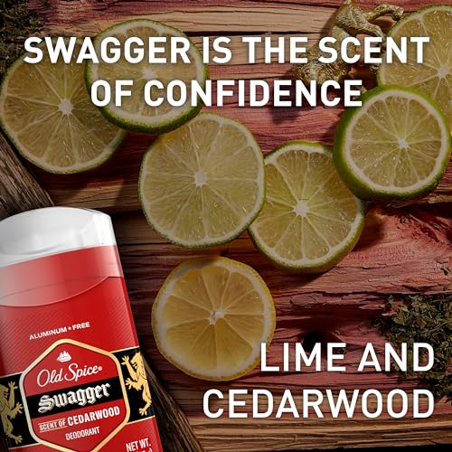 Old Spice Aluminum Free Deodorant for Men, 24/7 Odor Protection, 24/7 Lasting Freshness, Red Collection, Swagger with Cedarwood Scent, 3.8 oz (Pack of 3)