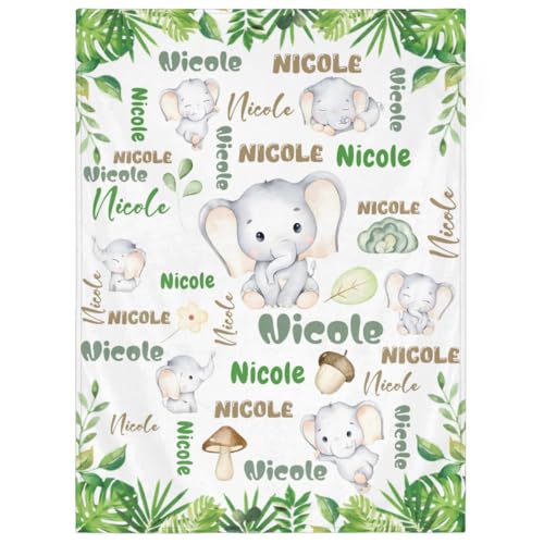 Personalized Baby Blanket for Girls Boys, Custom Kids Blanket with Name, Toddler Blanket for Daycare, Decor for Sofa Living Bedroom Baby Blanket for Birthday 50" x 60",Cute Dinosaur Clouds Text Green