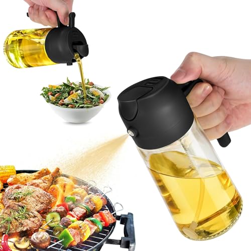 TrendPlain 16oz Oil Dispenser Bottle for Kitchen - 2 in 1 Olive Oil Dispenser and Oil Sprayer - 470ml Olive Oil Bottle - Oil Sprayer for Cooking, Kitchen, Salad, Barbecue Black