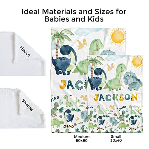 MDPrints Dinosaur Personalized Baby Blankets for Boys, Personalized Baby Gifts with Name, Customized Baby Blanket, Newborn Boy Gift, Soft Fleece