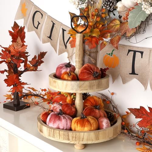 winemana 50pcs Fall Pumpkins Decor Set, Mini Artificial Gourd Fall Leaves Acorns Decorations for Home, Fall Centerpieces for Tables, Thanksgiving Vase Filler, Harvest Farmhouse Table Tiered Tray Set