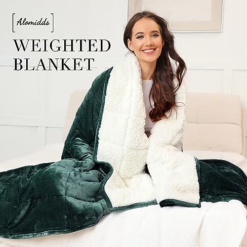 Alomidds Weighted Blanket for Adult Queen Size 20lbs 60 x 80 inches,Weighted Blankets with Soft Plush Fleece,Fluffy Thick Warm Sherpa & Cozy Flannel Heavy Blanket for Sofa Bed,Purple