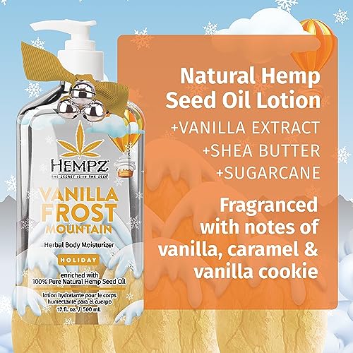 Hempz Limited Edition Vanilla Frosted Mountain Body Lotion Moisturizer (17 Oz) – Holiday Body Lotion for Women or Men with Dry or Sensitive Skin - Hydrating Face Moisturizer for Daily Radiance