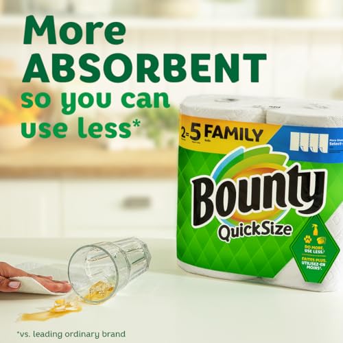 Bounty Quick Size Paper Towels, White, 8 Family Rolls = 20 Regular Rolls