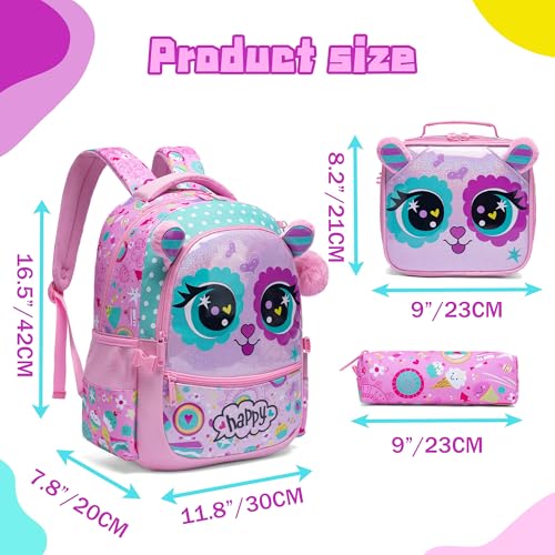 Meetbelify Backpacks for Girls,Kids School Backpacks with Lunch Box for Elementary Preschool Students Cute Panda Sequin Travel Backpack 3 in 1 Bookbag Set for Girls